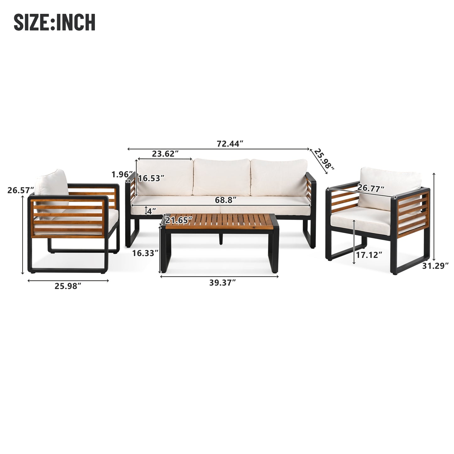 4 Piece Conversation Set Acacia Wood