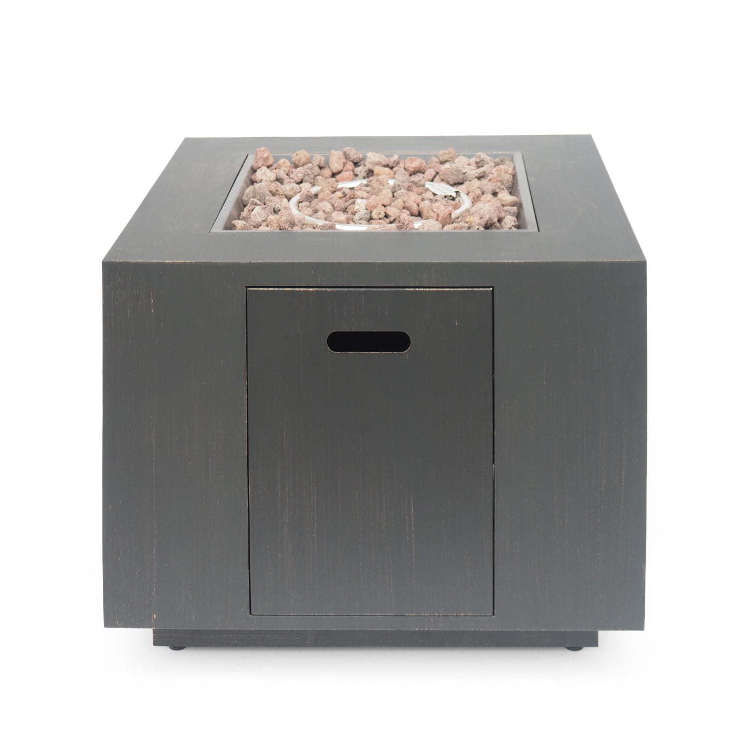 33" Outdoor Iron Square Propane Fire Pit in Brushed Brown