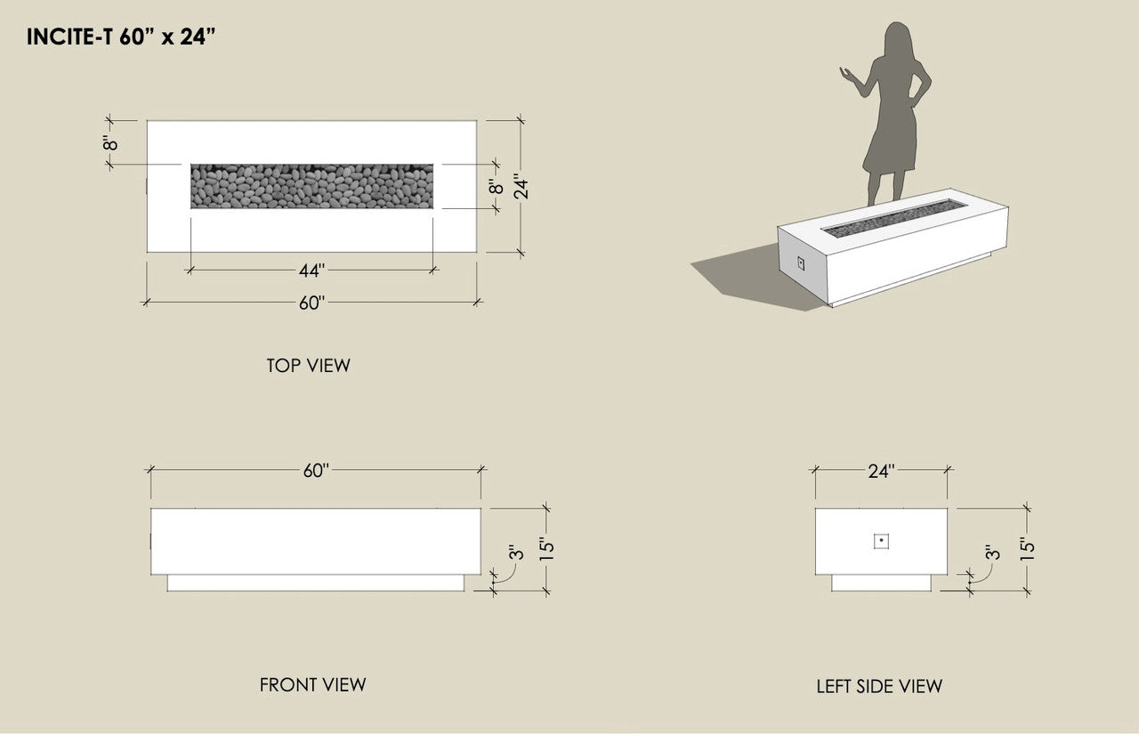 Incite-T 60"x24" Gas Fire-Pit in Rusted Steel