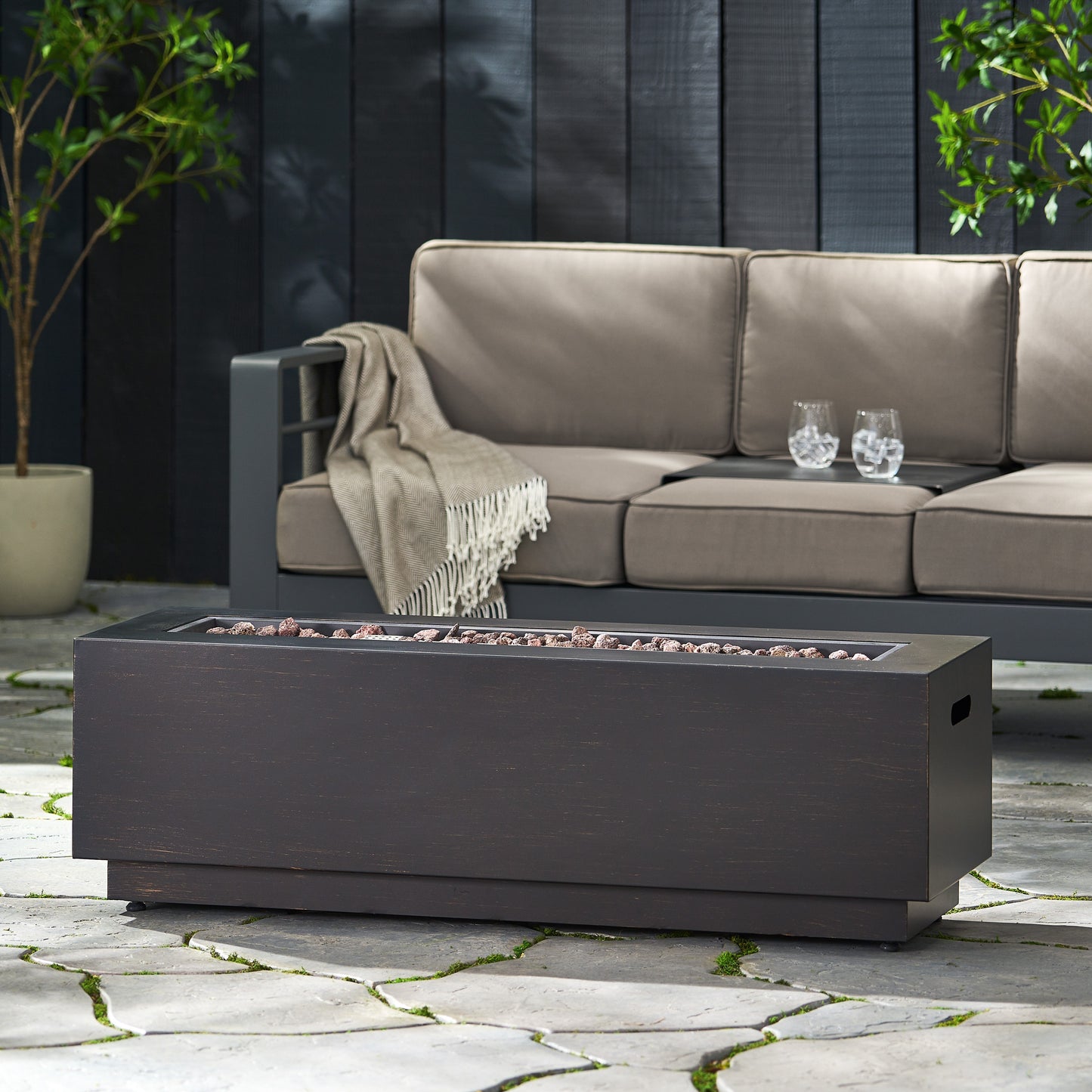 Rectangular Iron Propane Fire Pit With Tank Holder