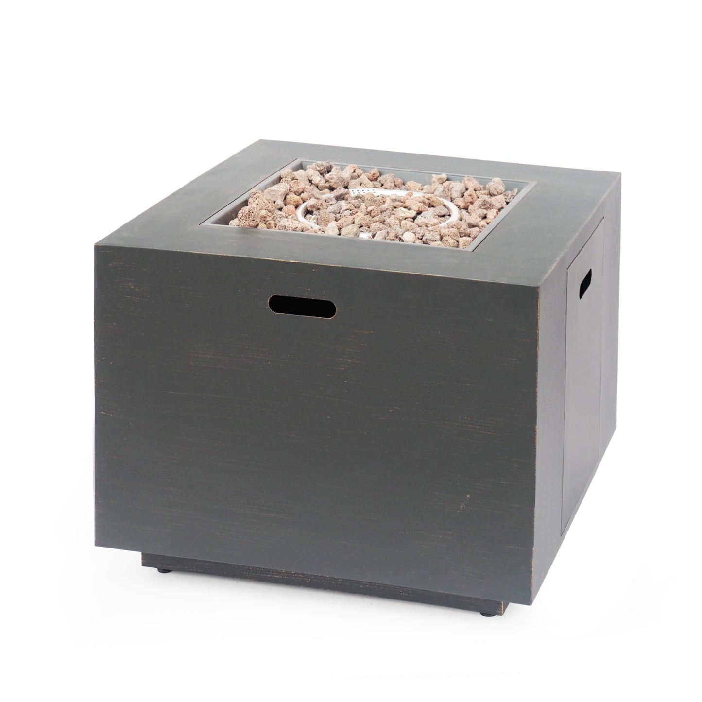 33" Outdoor Iron Square Propane Fire Pit in Brushed Brown