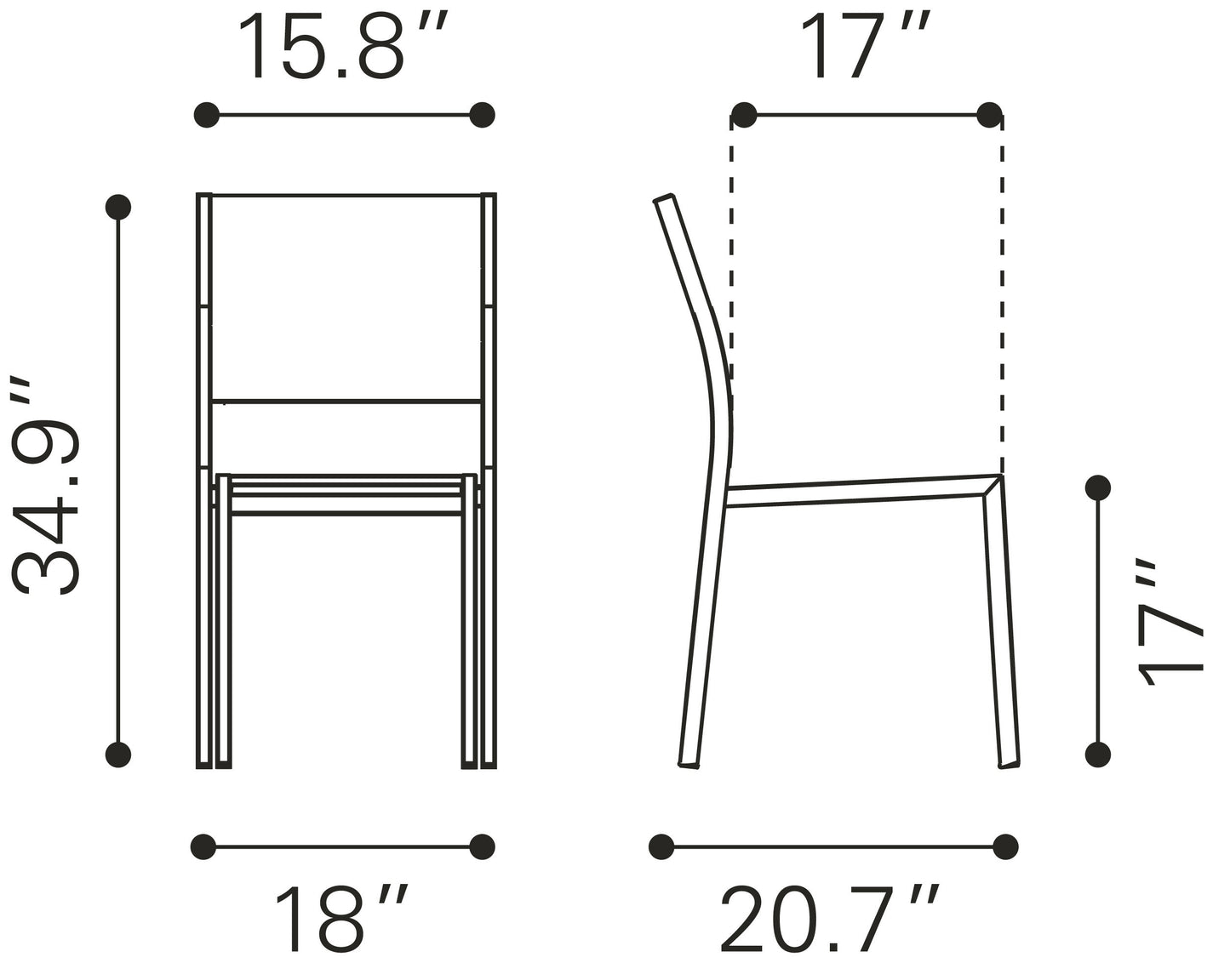 Metropolitan Armless Dining Chair Gray & Silver (Pack of 2)