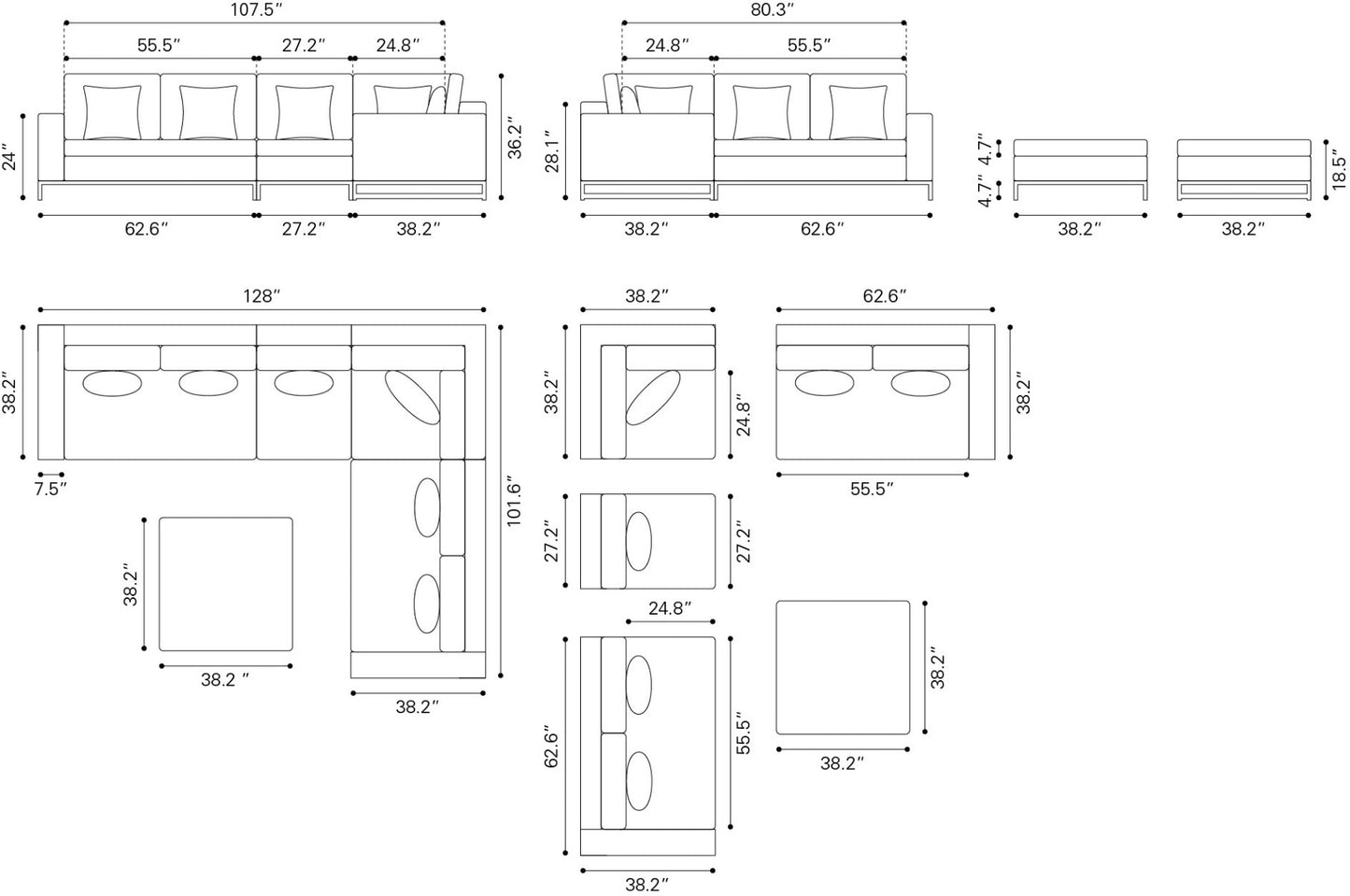 Corona del Mar Modular Sectional Set Gray