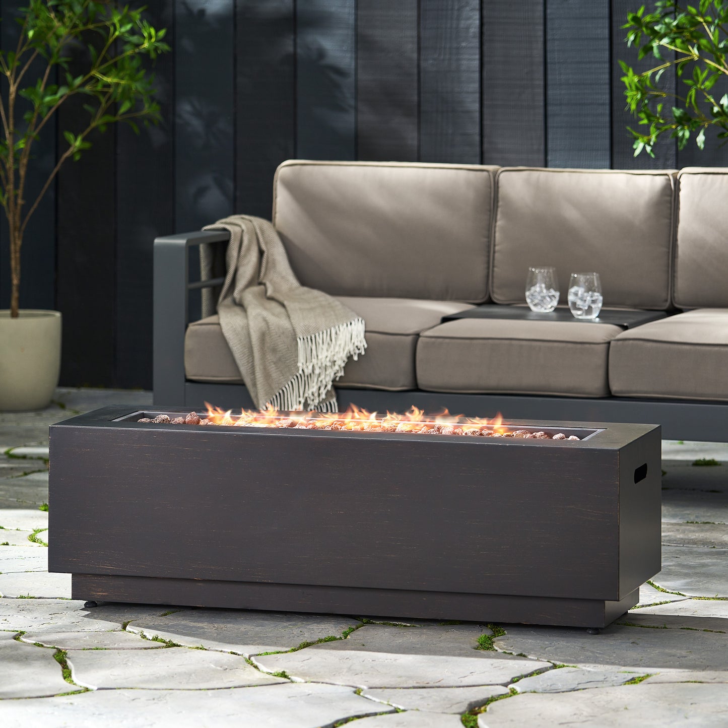 Rectangular Iron Propane Fire Pit With Tank Holder