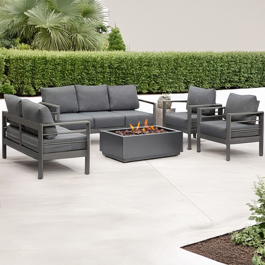 Modern 5 Piece Outdoor Set with Rustic Fire Pit