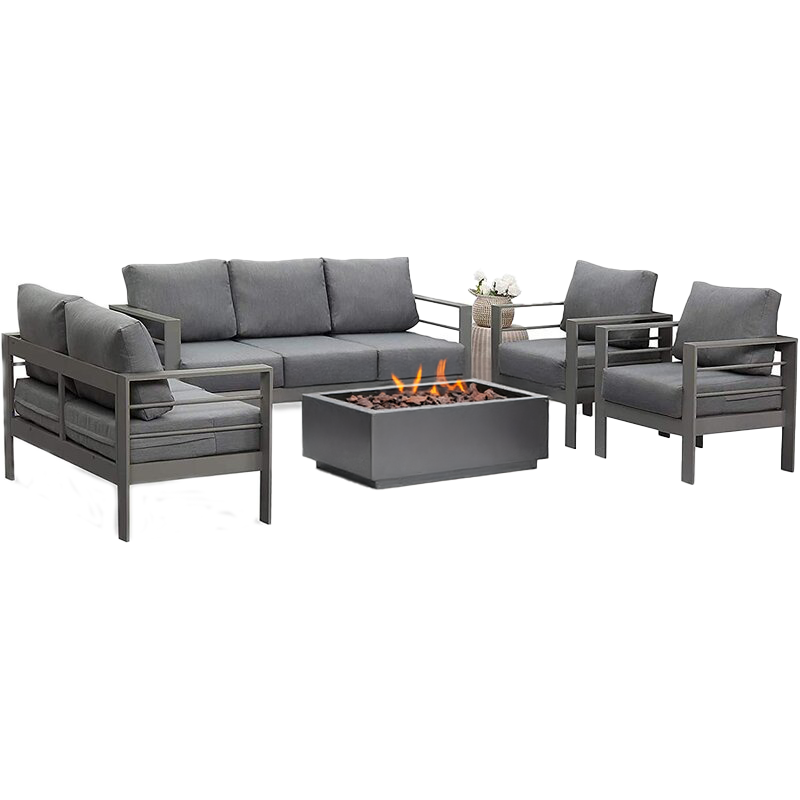 Modern 5 Piece Outdoor Set with Rustic Fire Pit