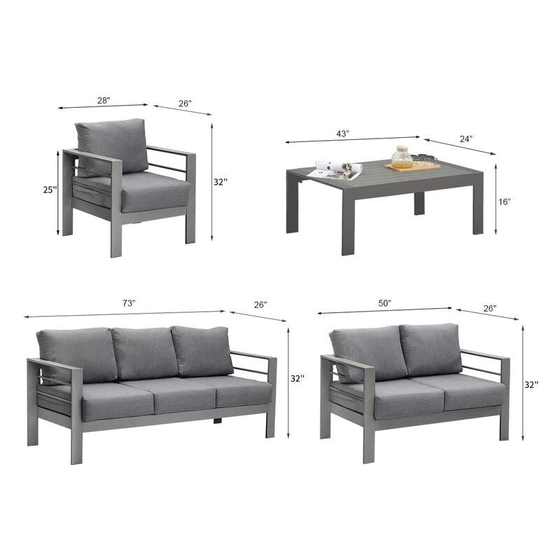 Modern 5 Piece Outdoor Set with Rustic Fire Pit